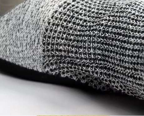 Detail of a cut-resistant knitted glove built from UHMWPE yarn