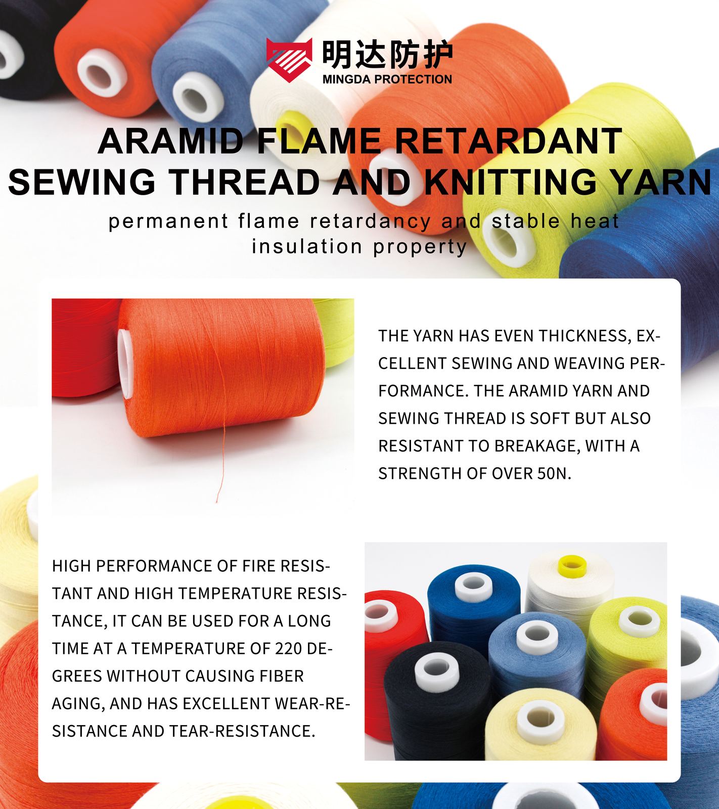 Aramid sewing thread wound on cones