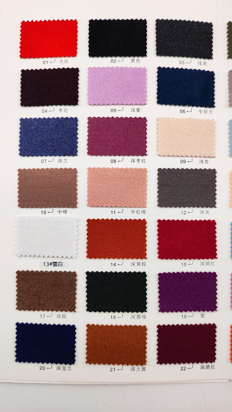 Modacrylic yarn colour cards